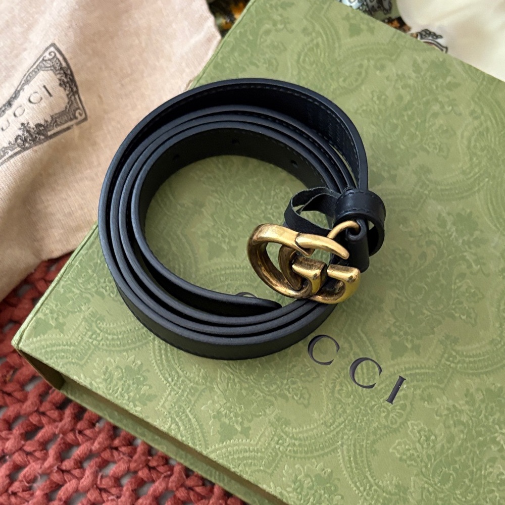 Gucci Black Belt with Gold GG Buckle